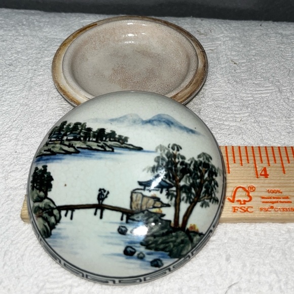 Antique Qing Period Porcelain Hand Painted Ink Paste Pot Box Jar Scenic Art - Picture 4 of 8